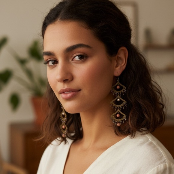 Silver and Pink Dangle Earrings - Picture 4 of 4